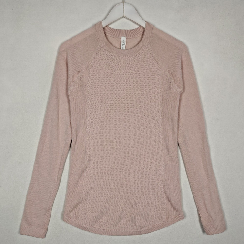 Lululemon Size 6 Merino Wool Long Sleeve Sweater Blush Pink Textured Knit 1477